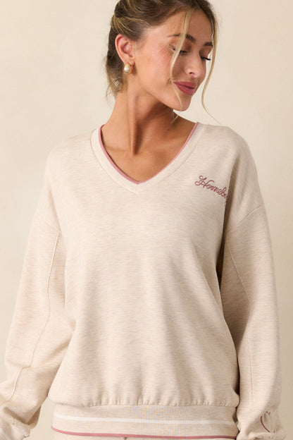 Z Supply Homebody Oatmeal V-Neck Sweatshirt