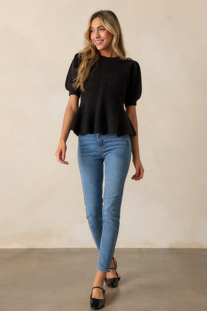 Beneath The Canopy Black Puff Sleeve Sweater