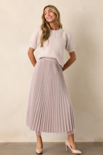 Glittering Dreams Light Mauve Short Sleeve Sweater