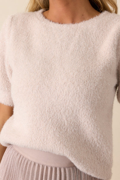 Glittering Dreams Light Mauve Short Sleeve Sweater