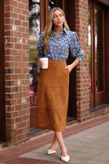 In The Flow Cotton Blue Button Front Eyelet Top