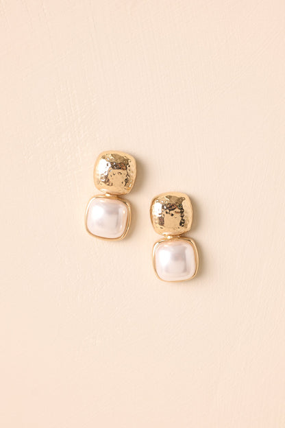 Blissful Days Ivory Pearl Gold Textured Drop Earrings