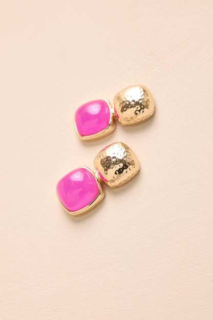 Blissful Days Pink Stone Gold Textured Drop Earrings