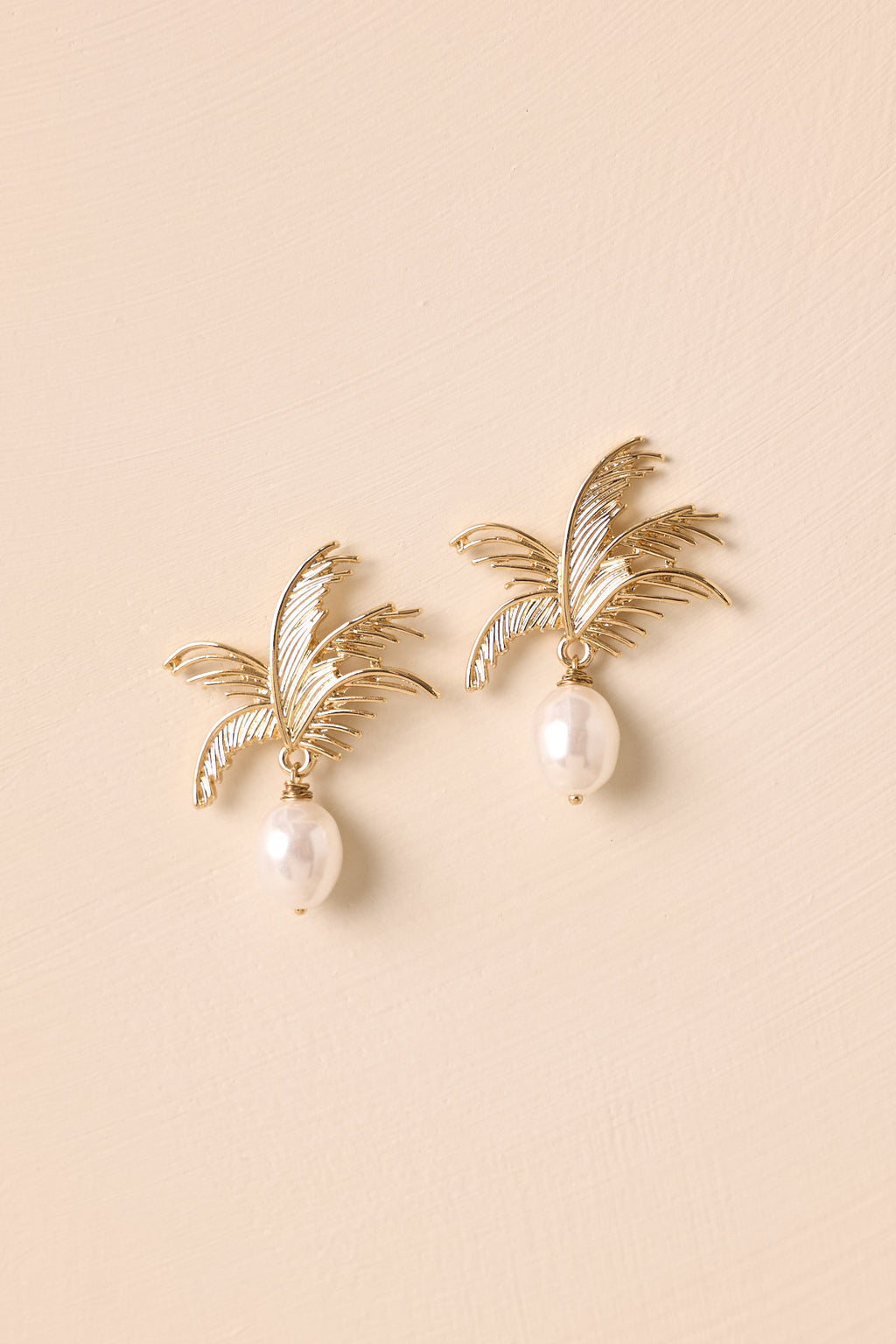 Laid Back Living Gold Ivory Pearl Palm Drop Earrings