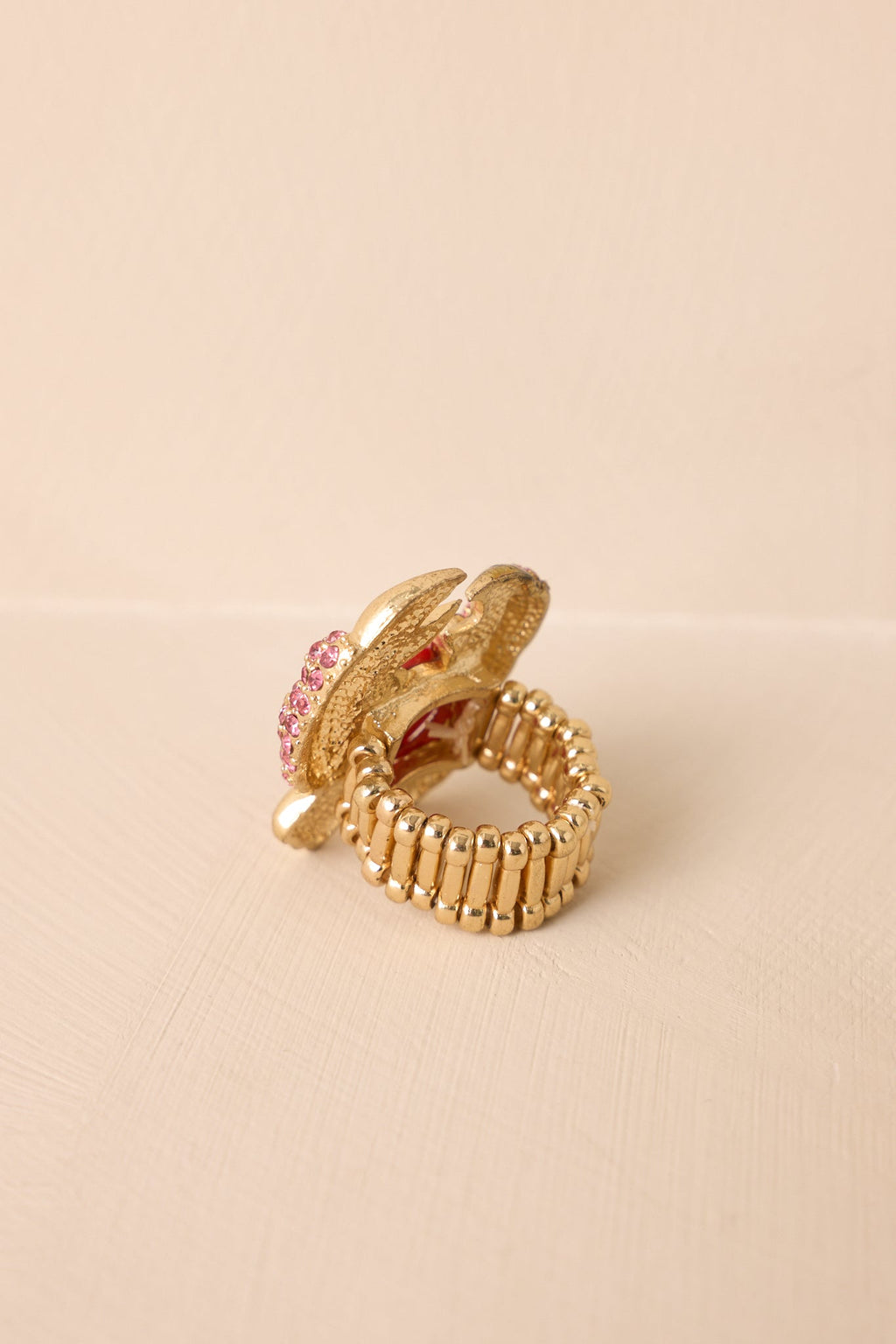Cocktails By The Pool Pink Coral Rhinestone Stretch Ring