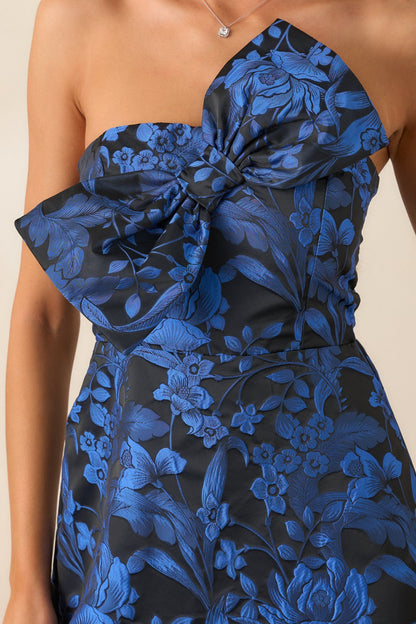 You're Electric Midnight Blue Jacquard Strapless Midi Dress