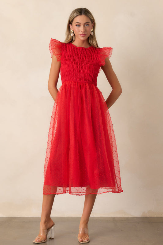Heart On Fire Red Polka Dot Midi Dress