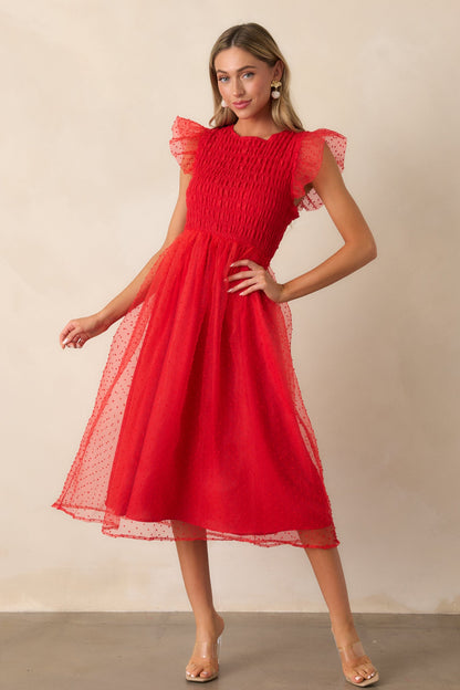 Heart On Fire Red Polka Dot Midi Dress