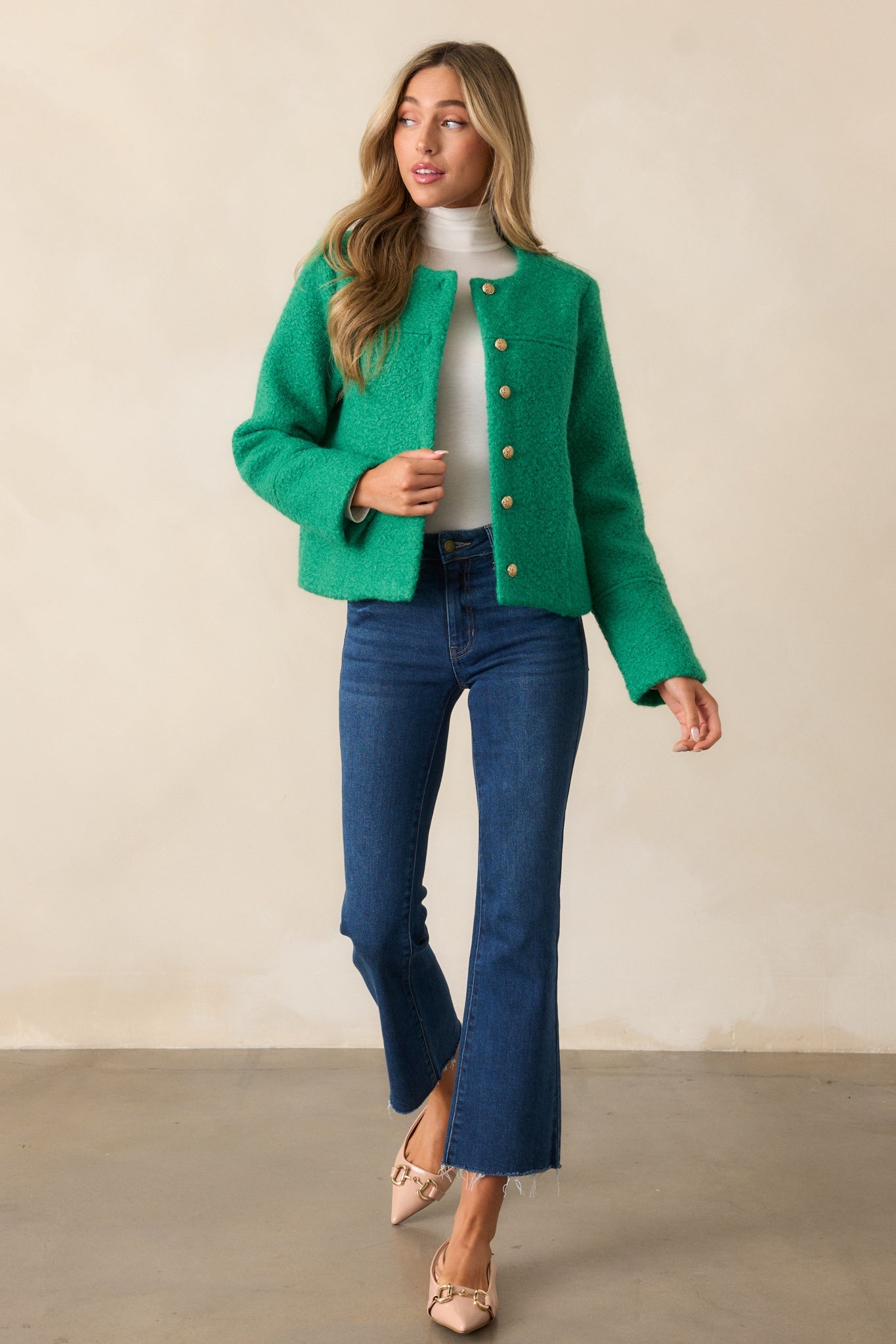 In My Heart Kelly Green Bouclé Jacket