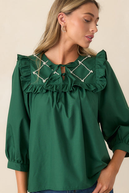 It Happens Hunter Green Ruffle Puff Sleeve Top