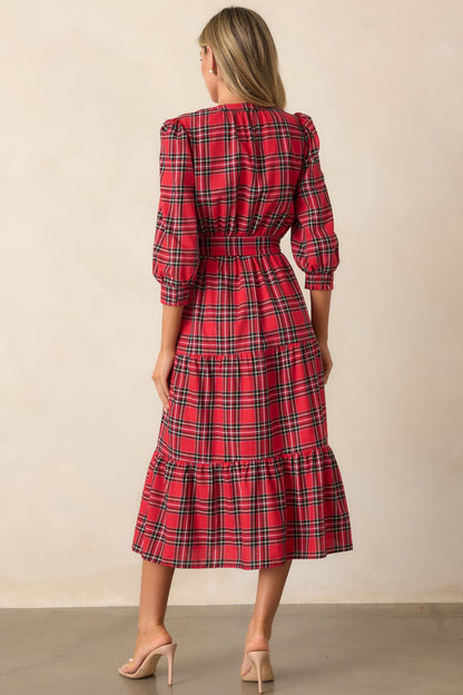 A Simple Glow Cotton Red Long Sleeve Midi Dress