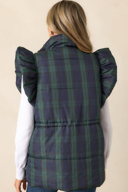 I Found You Navy Plaid Flutter Sleeve Puffer Vest