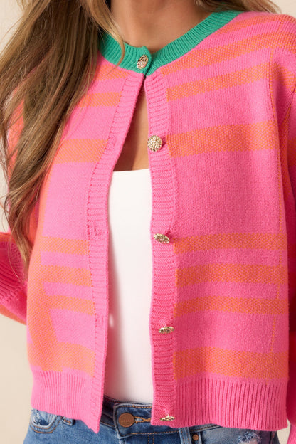 From The Heart Pink Puff Sleeve Cardigan