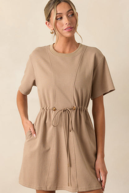 For The Day Light Mocha Short Sleeve Mini T-Shirt Dress
