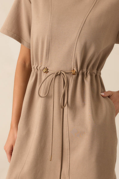 For The Day Light Mocha Short Sleeve Mini T-Shirt Dress