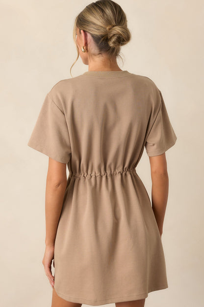 For The Day Light Mocha Short Sleeve Mini T-Shirt Dress