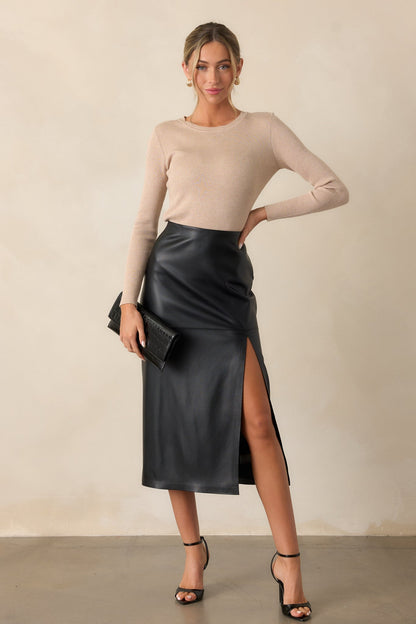 Z Supply Metropolitan Black Faux Leather Midi Skirt