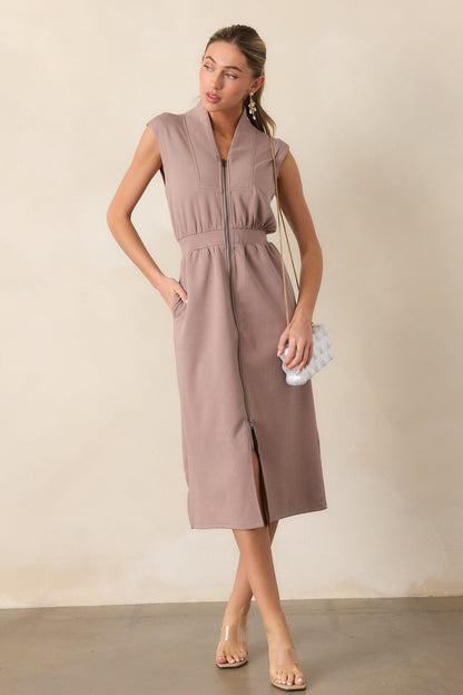 Distant Sun Dark Taupe Sleeveless Midi Dress