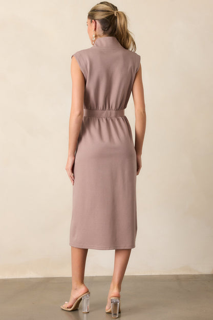 Distant Sun Dark Taupe Sleeveless Midi Dress