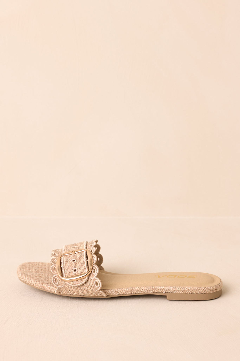Find Your Pace Natural Woven Embroidered Eyelet Flat Sandals