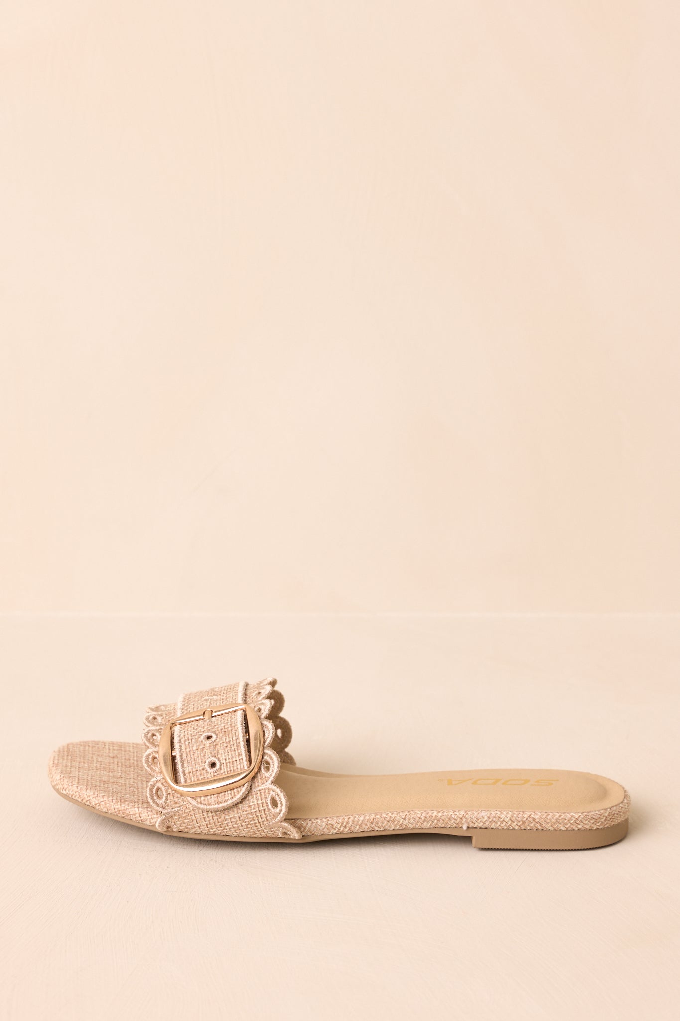 Find Your Pace Natural Woven Embroidered Eyelet Flat Sandals