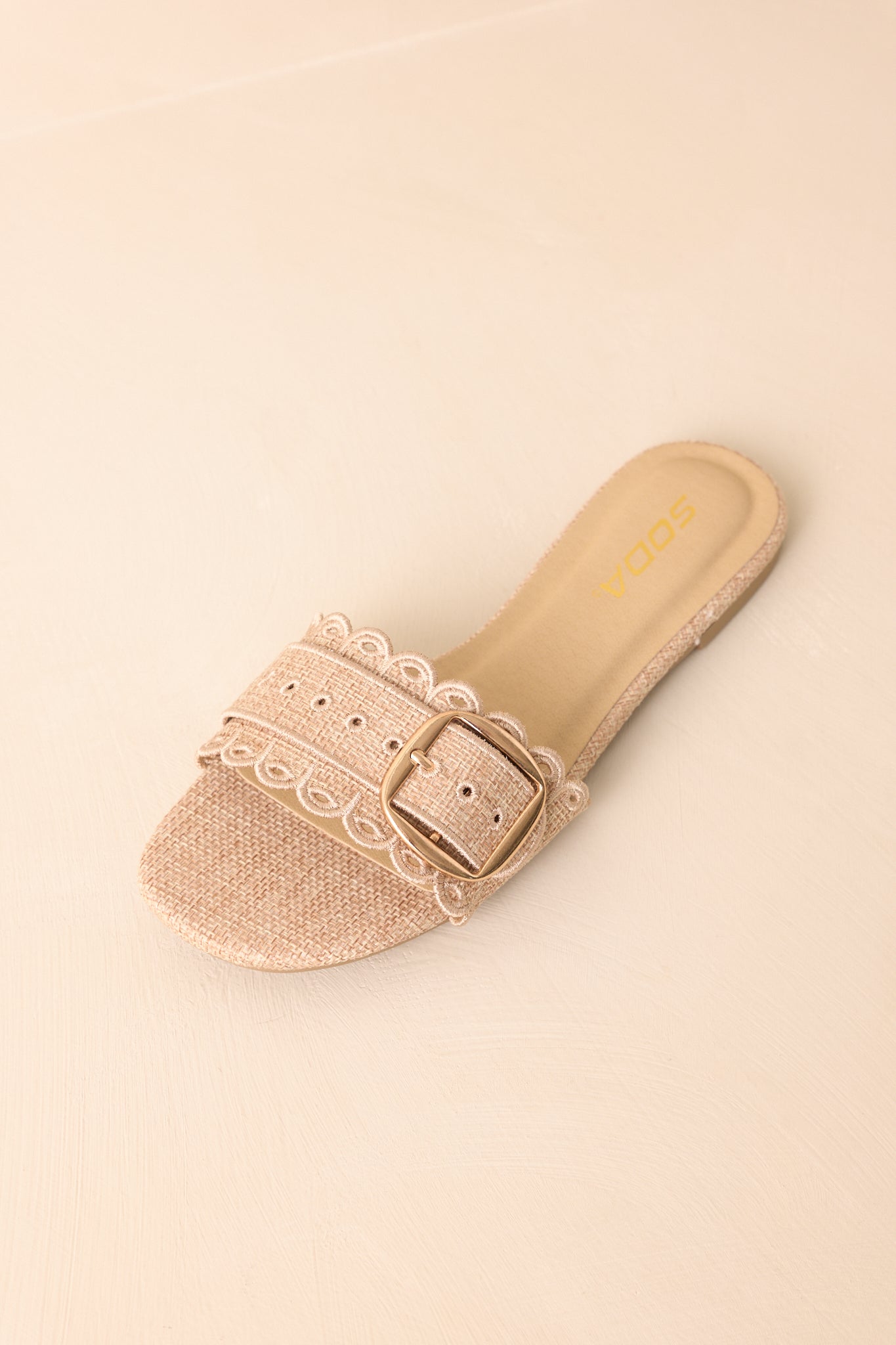 Find Your Pace Natural Woven Embroidered Eyelet Flat Sandals