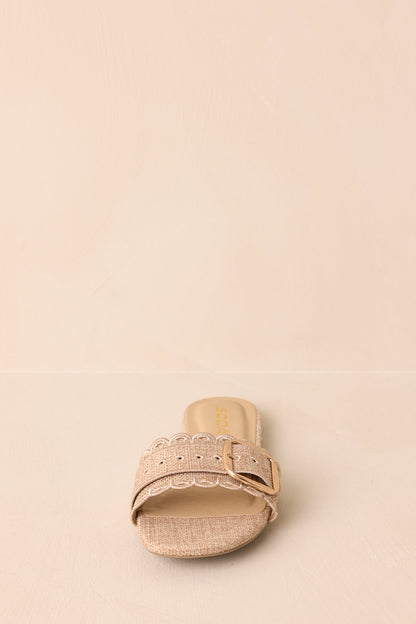 Find Your Pace Natural Woven Embroidered Eyelet Flat Sandals