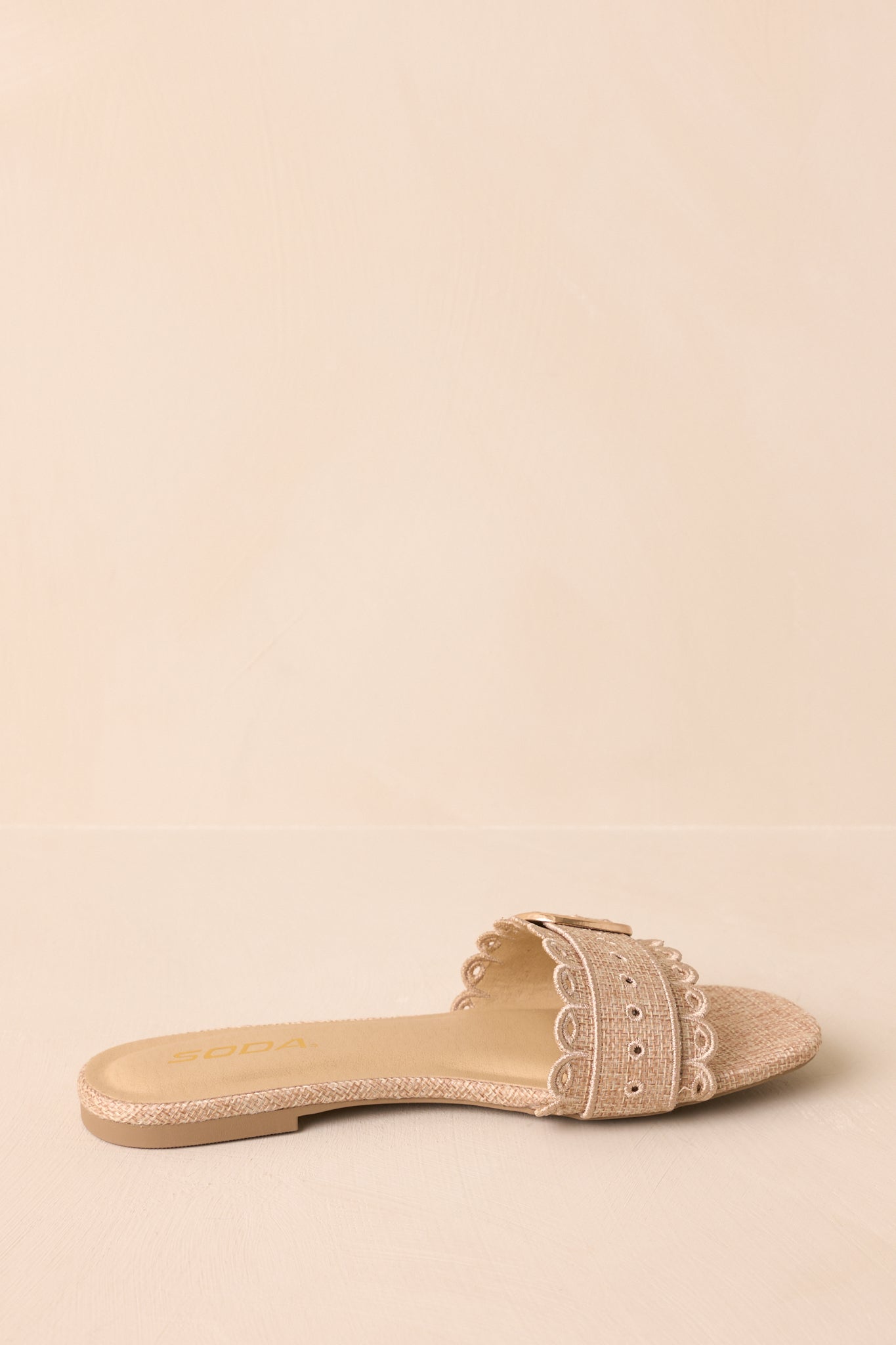 Find Your Pace Natural Woven Embroidered Eyelet Flat Sandals