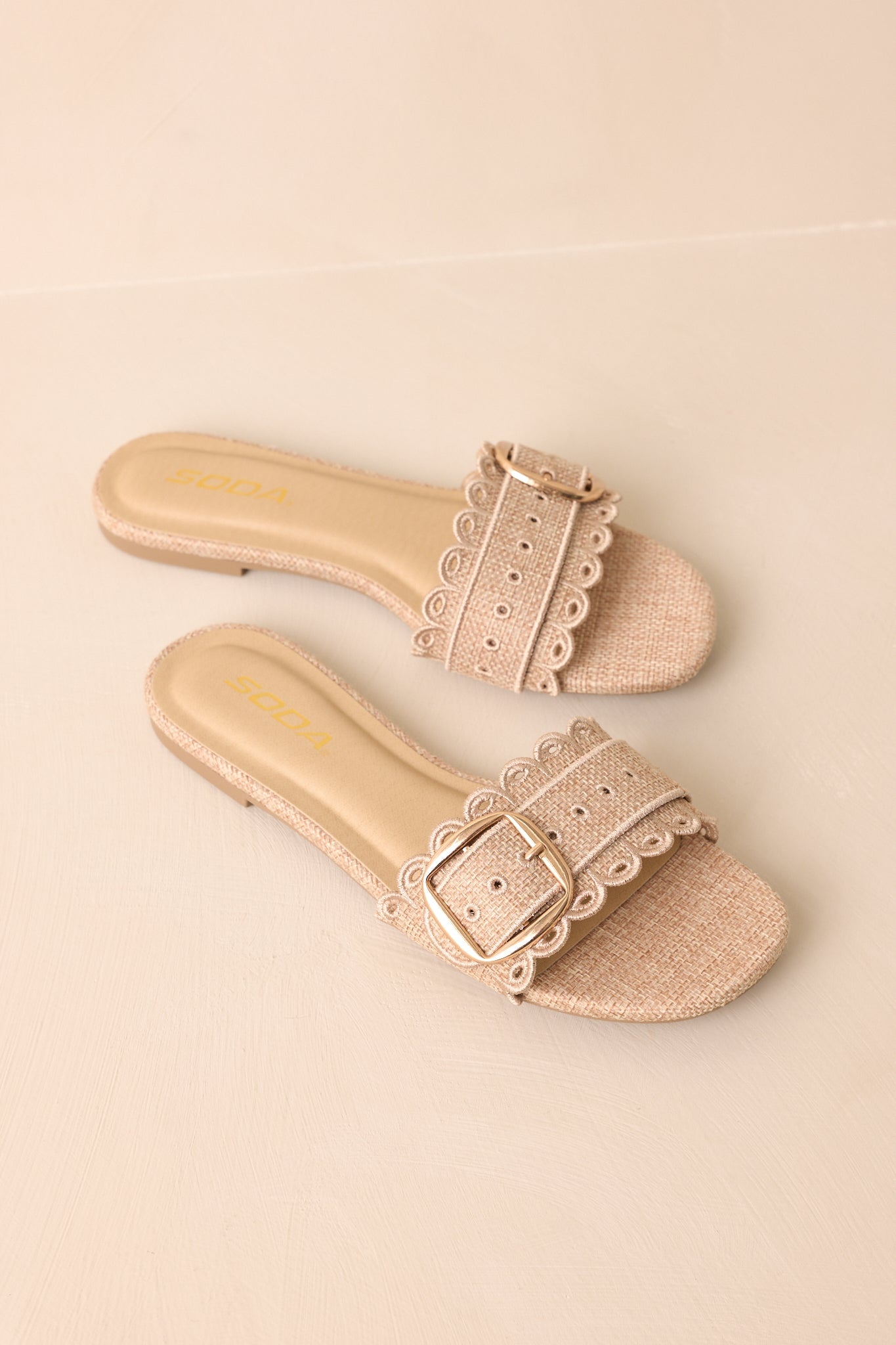 Find Your Pace Natural Woven Embroidered Eyelet Flat Sandals