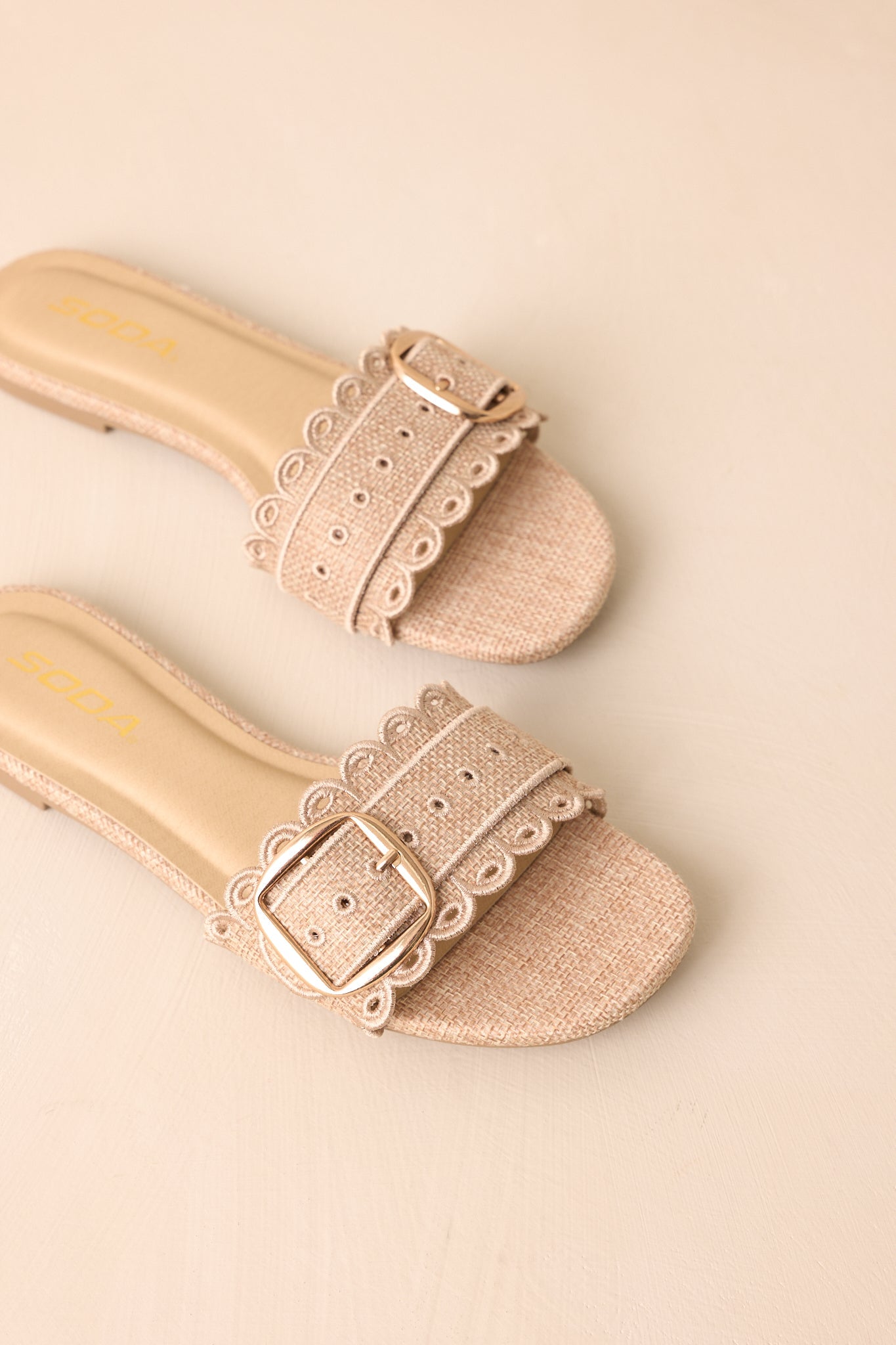 Find Your Pace Natural Woven Embroidered Eyelet Flat Sandals