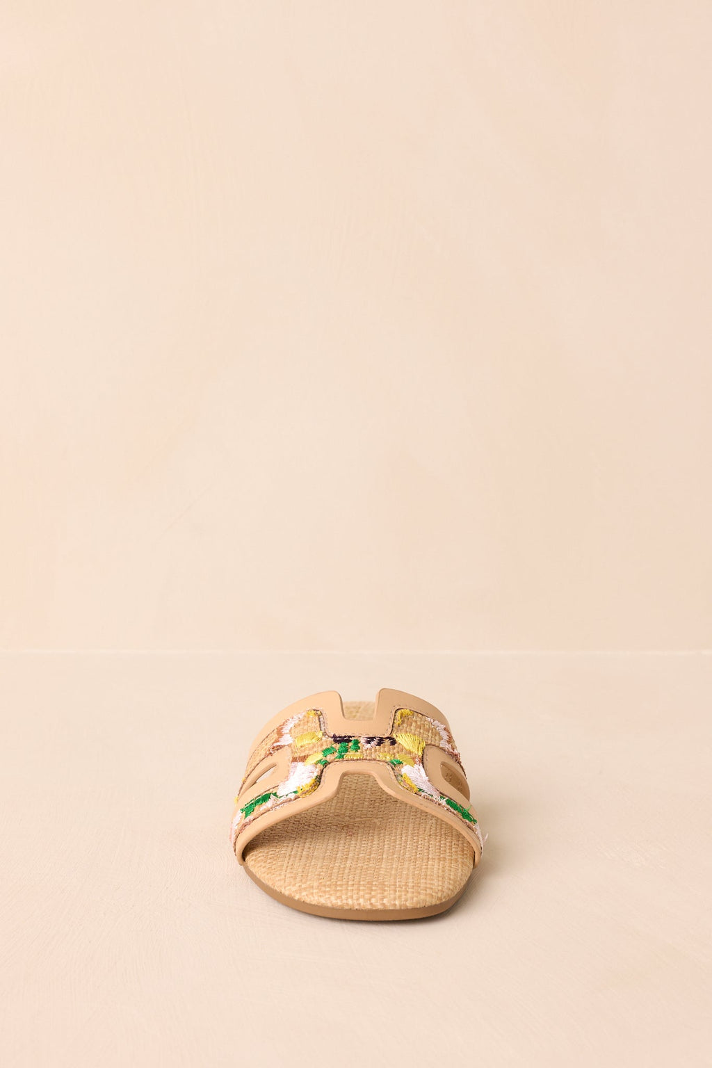 Let's Get Lost Natural Raffia Floral Embroidered Flat Sandals