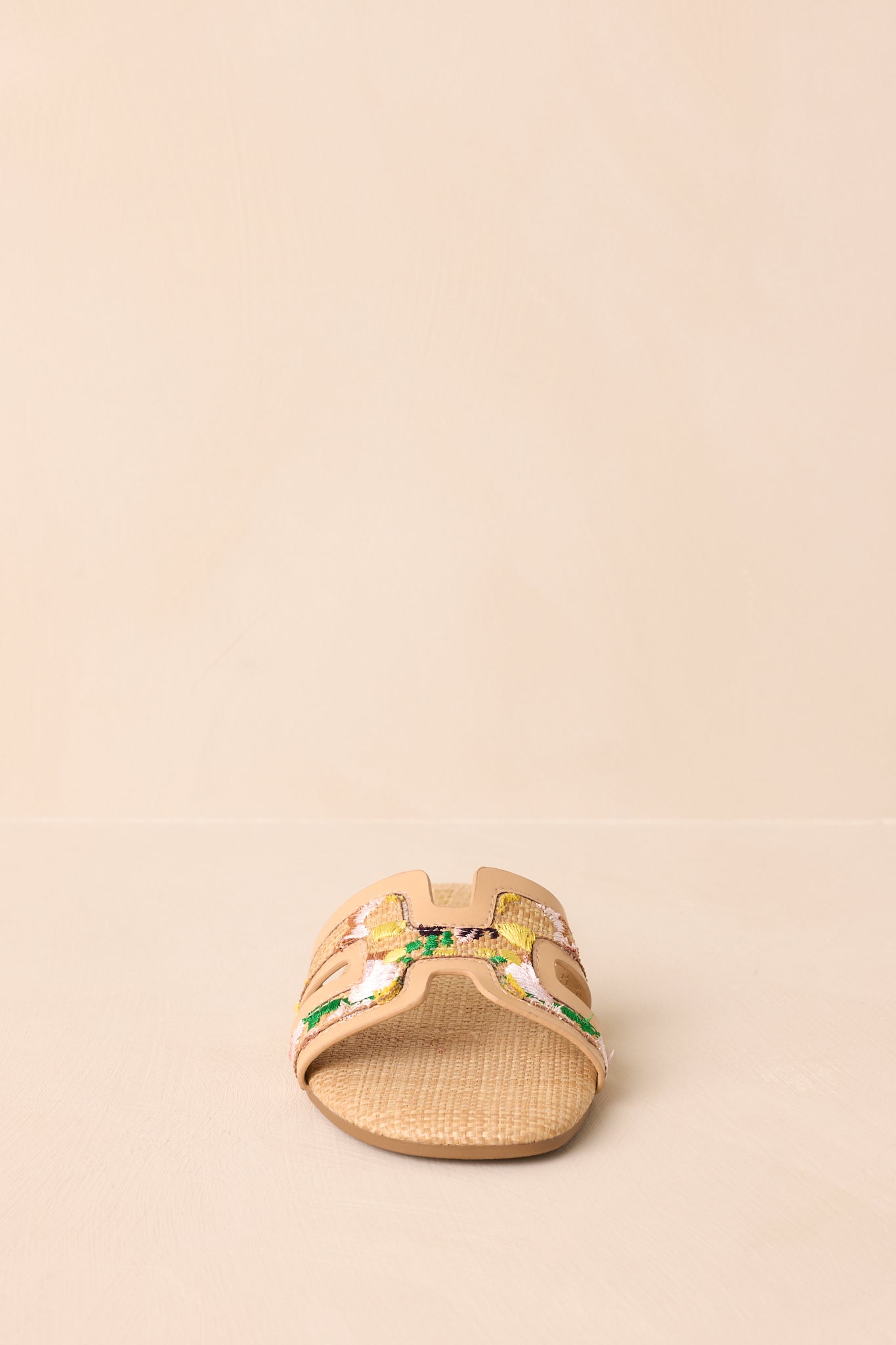 Let's Get Lost Natural Raffia Floral Embroidered Flat Sandals