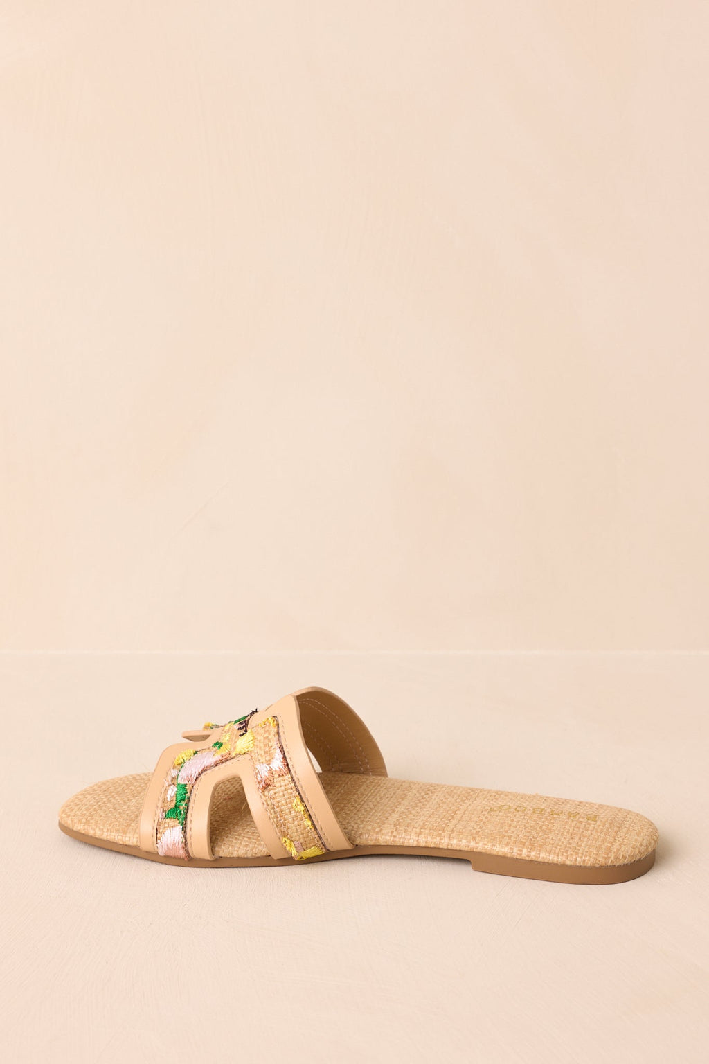 Let's Get Lost Natural Raffia Floral Embroidered Flat Sandals