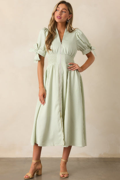 Afternoon Tea Green Stripe Zip Front Midi Dress