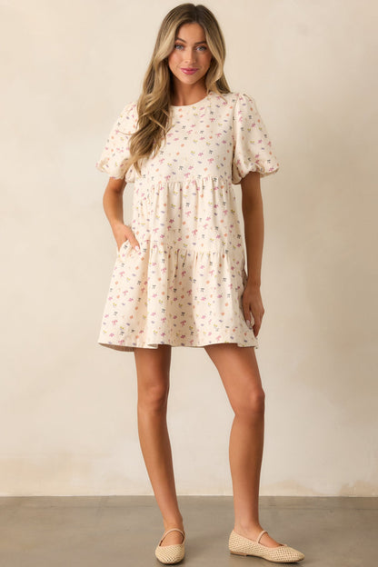 Gone Dancing Cotton Ivory Floral Mini Dress