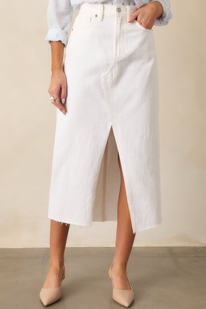 Bright Mornings White Denim Midi Skirt