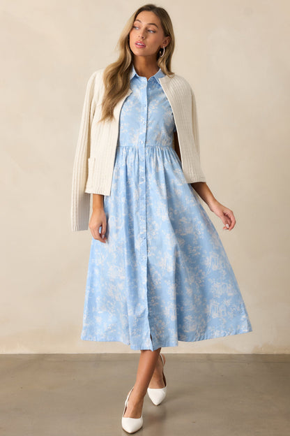 Believe It Cotton Light Blue Toile Maxi Dress