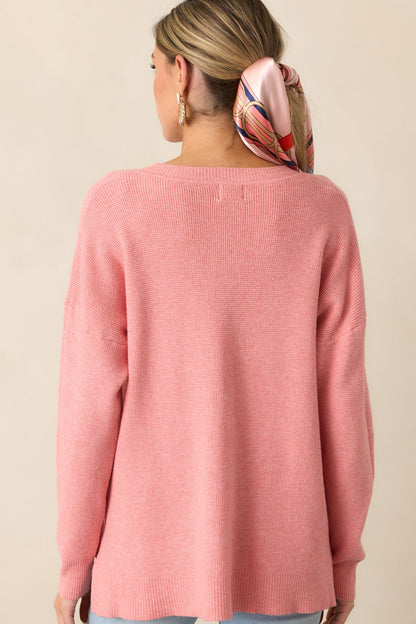 Cozy Afternoon Rose Pink V-Neck Sweater