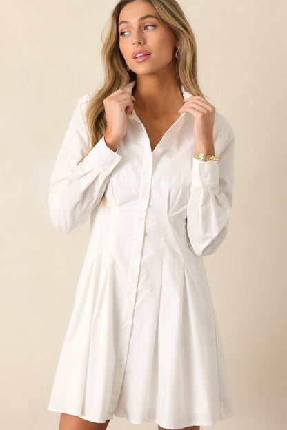 Business Brunch Cotton Ivory Button Front Mini Dress