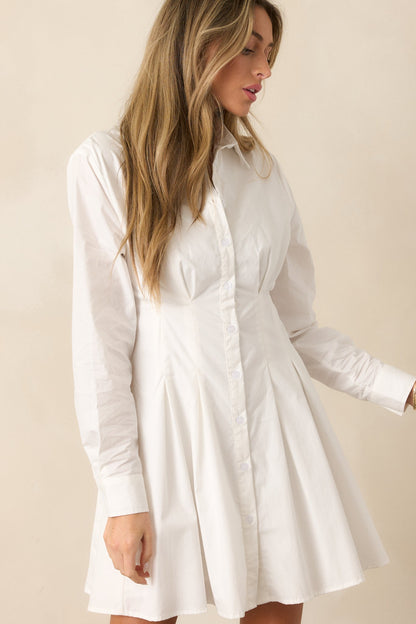 Business Brunch Cotton Ivory Button Front Mini Dress