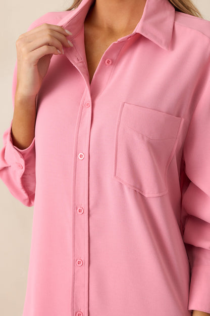 Finding Comfort Pink Button Front Mini Shirt Dress