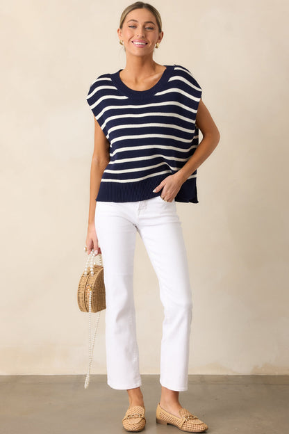 Daring Diva Navy Stripe Oversized Sweater Vest