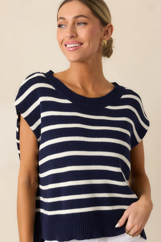 Daring Diva Navy Stripe Oversized Sweater Vest