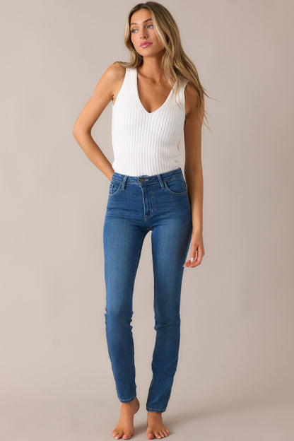 Lazy Sunday Ivory V- Neckline Rib Tank Top