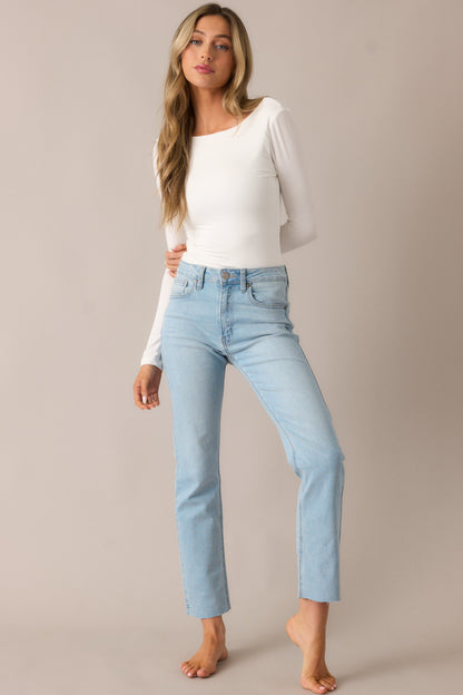 High Standards Light Wash Cropped Straight Jeans