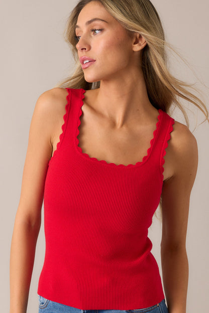 Go Getter Red Scallop Knit Tank Top