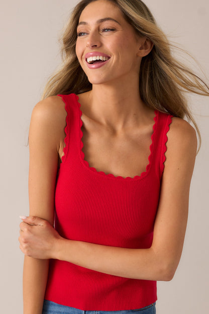 Go Getter Red Scallop Knit Tank Top