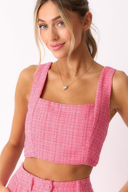 Go Get It Pink Tweed Crop Top
