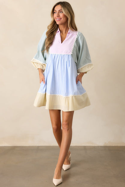 Afternoon Drink Pink Multi Stripe Mini Dress