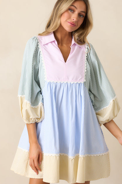 Afternoon Drink Pink Multi Stripe Mini Dress